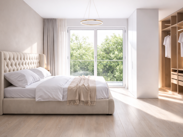 Suite parentale avec dressing et salle de douche dans une villa neuve à Commugny